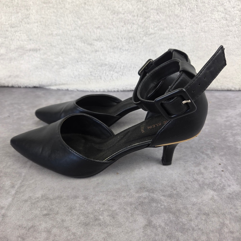 Anne Klein iFlex Black Pointed Toe Ankle Strap Kitten Heels Shoes Size 8M S2469
